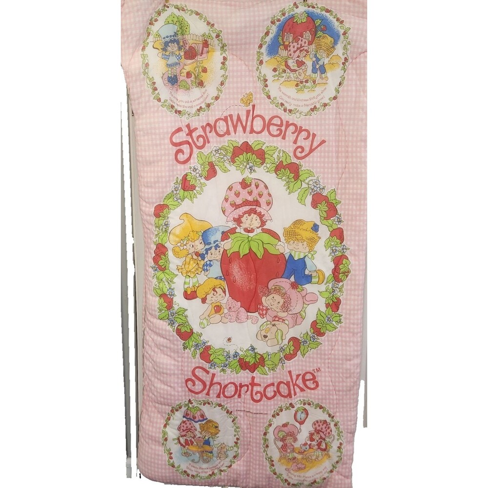 Vintage 80s Retro Strawberry Shortcake Sleeping Bag Polyester 34X 62 (Folded)